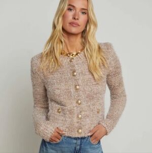 L'AGENCE Una Knit Cardigan Dusty Pink Gold Button Blazer Sz Medium